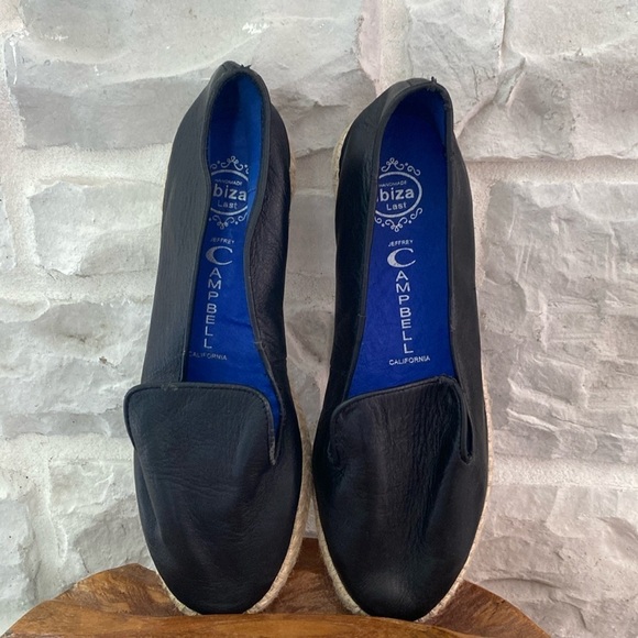 Jeffrey Campbell Abide Black Leather Rounded Toe Espadrille Slip On Loafer 8.5 - Picture 16 of 16